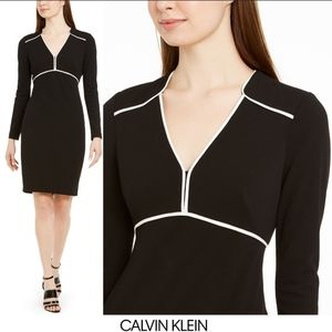 🔥 Calvin Klein black white trim long sleeve dress size 6